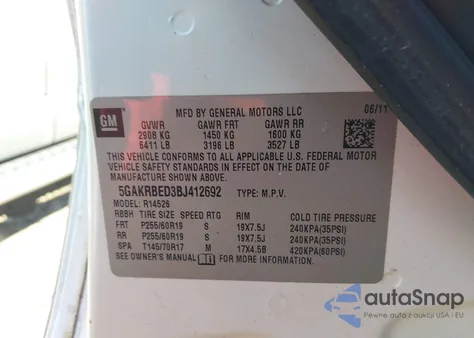 2011 Buick Enclave 1Xl z USA, uszkodzony, nr VIN 5GAKRBED3BJ412692